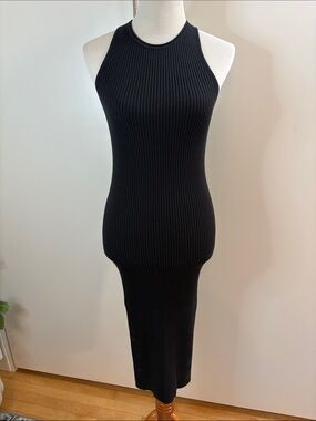 Everlane Black Ribbed Racer Back Sweater Dress M